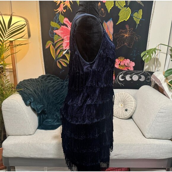 H&M, The Look: 1920's Flapper, Fringe Mini Cocktail Dress, Blue, Large - Picture 2 of 12